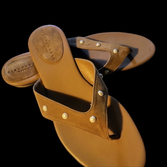 Gianni Marra Vero Cuoio Leather Italian Sandals Pearl Accents Tan Size 39 8.5 - Picture 1 of 4